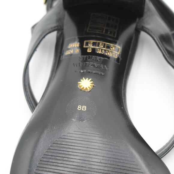 Stuart Weitzman Oasis 50 Block Sandal Womens 8 Black Leather Square Toe Designer - Picture 8 of 9